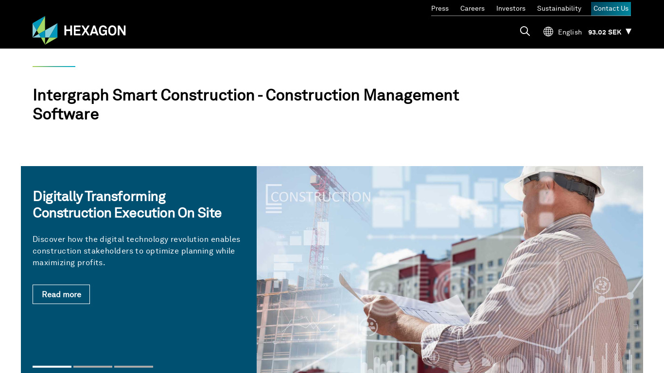 Intergraph Smart Construction Landing page