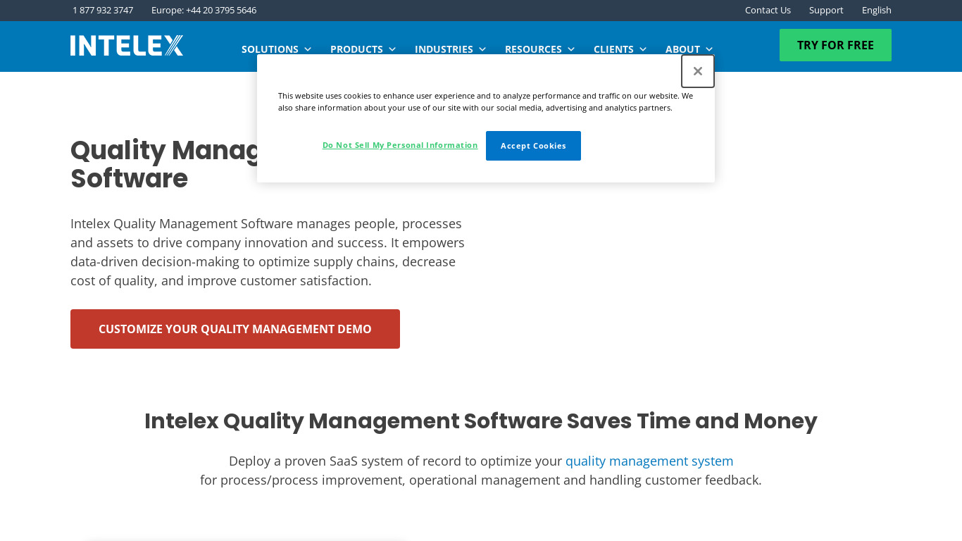 Intelex Quality Management System Landing page