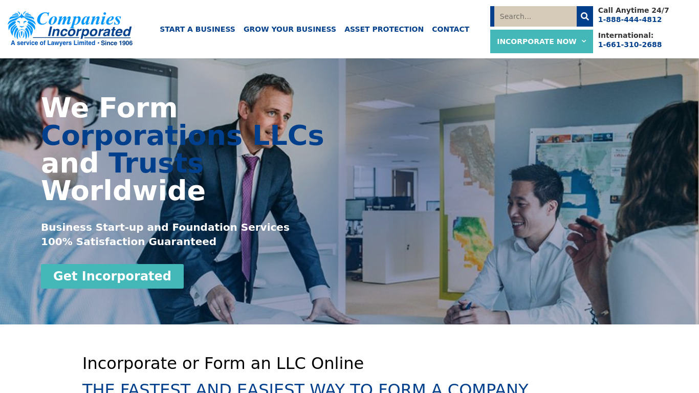Companies Incorporated Landing page