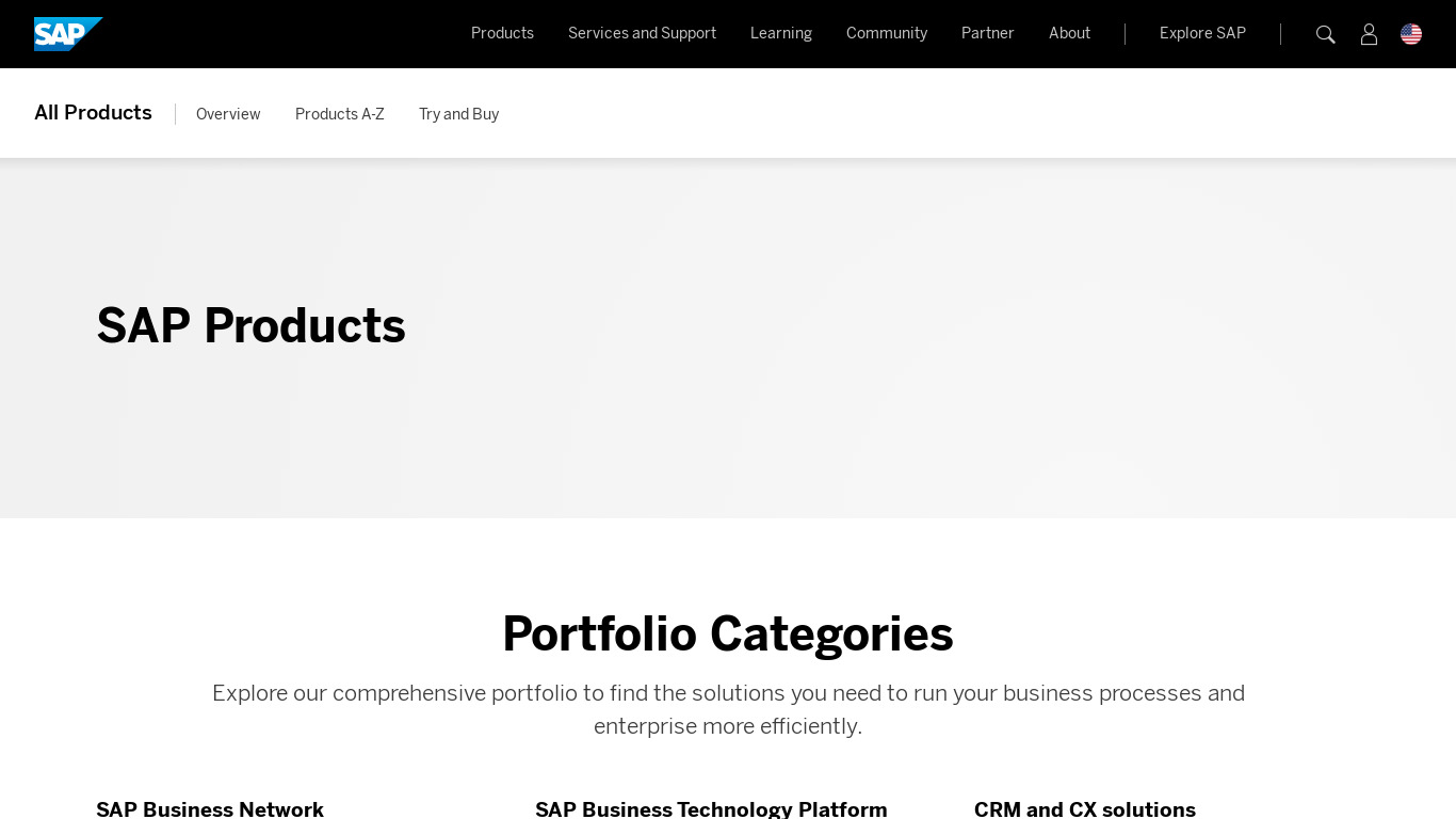 SAP Solutions Landing page