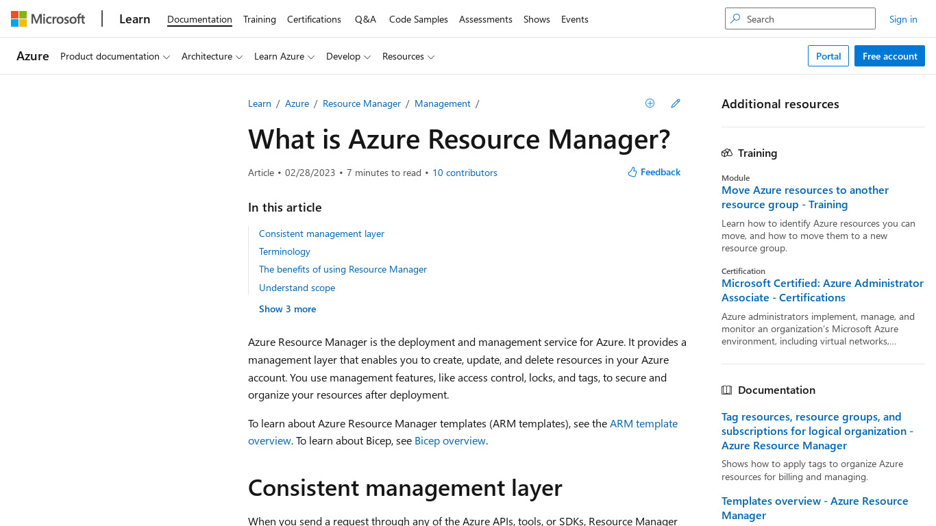 Azure Resource Manager Landing page