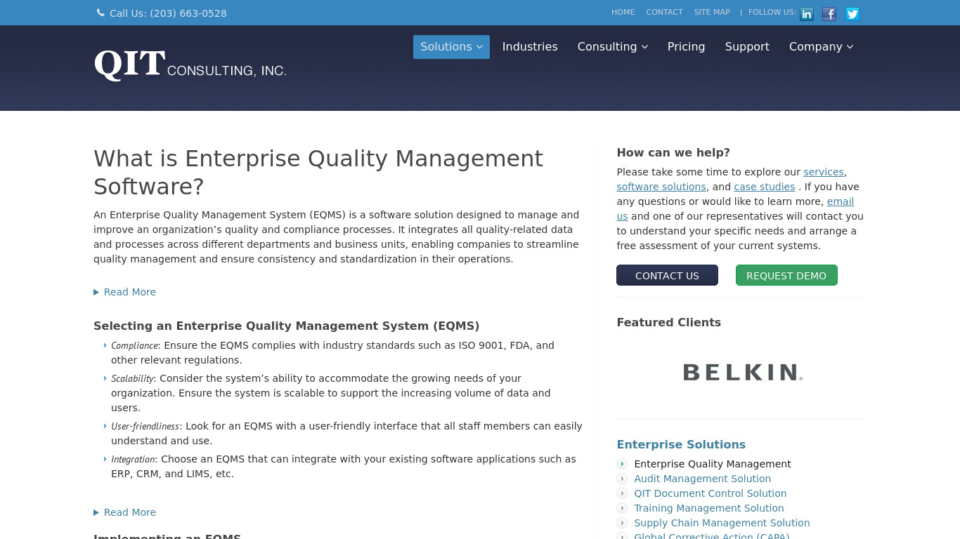 QIT Enterprise Quality Management Landing page