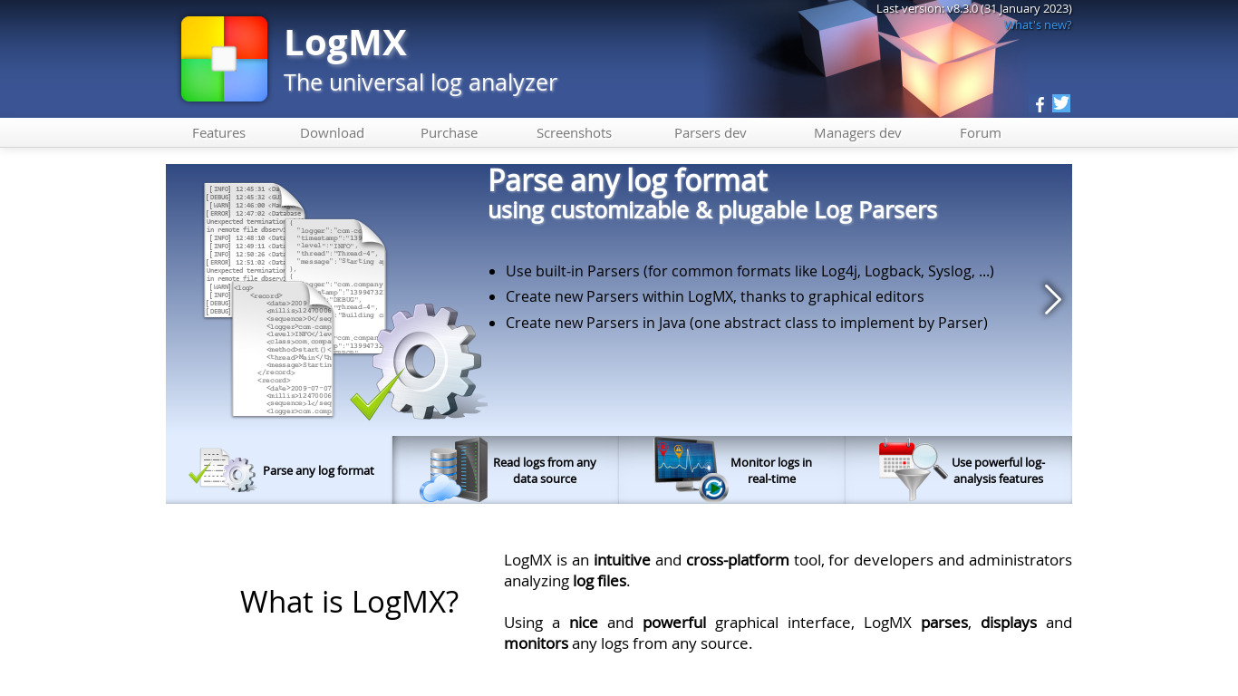 LogMX Landing page