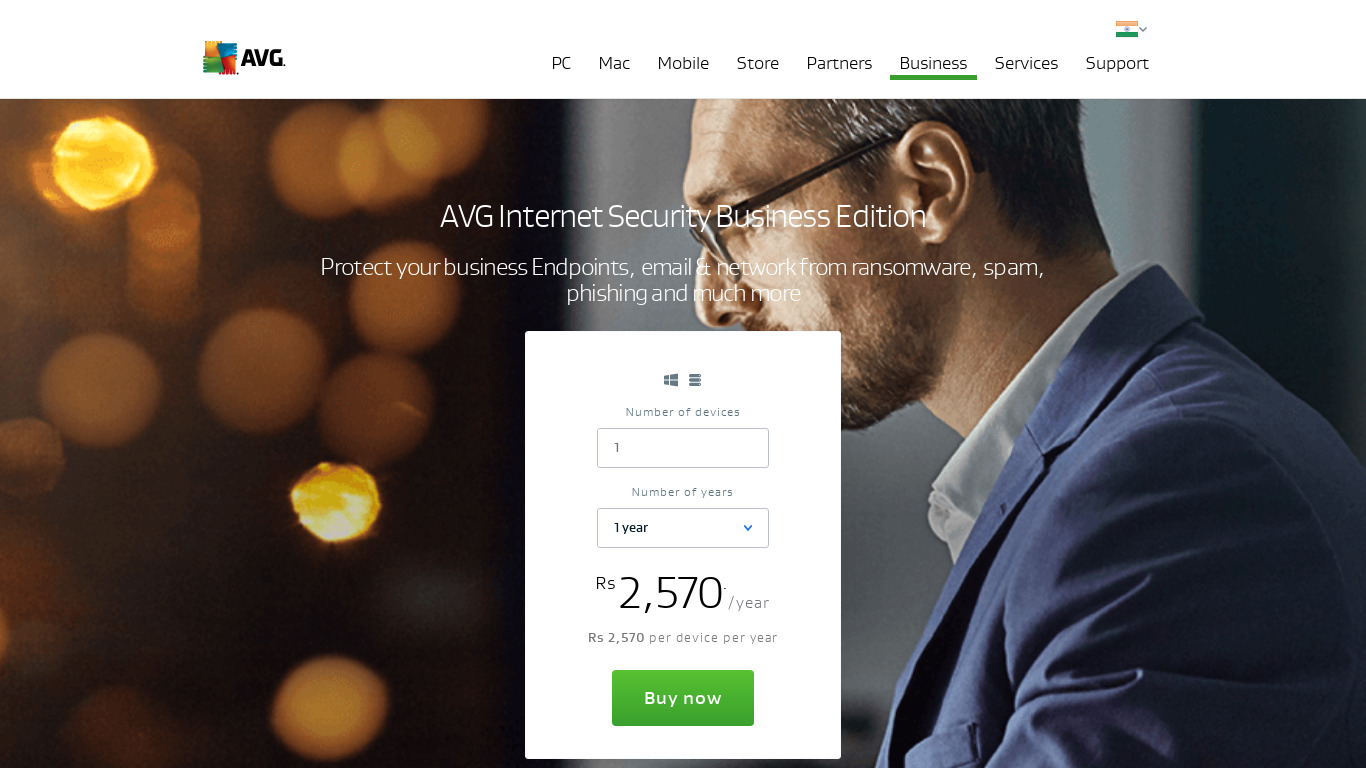 AVG Internet Security Business Edition Landing page