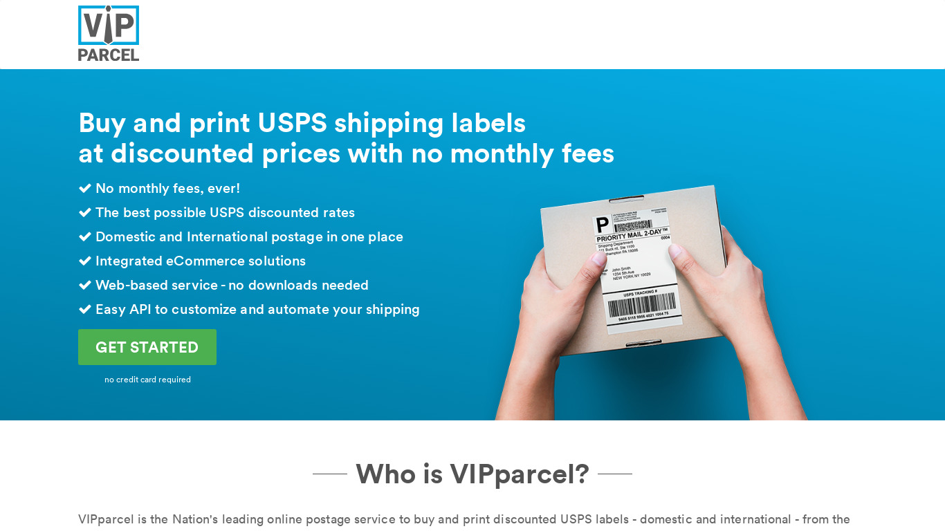 VIPparcel Landing page