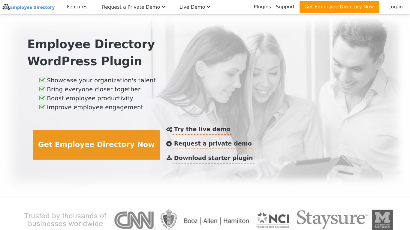 Employee Directory Plugin Landing page
