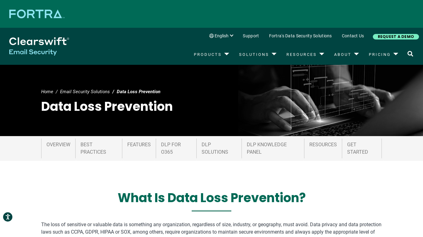 Clearswift Adaptive Data Loss Prevention Landing page