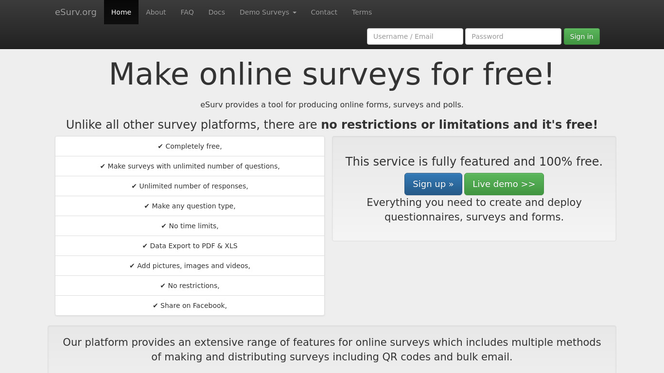 eSurv.org Landing page