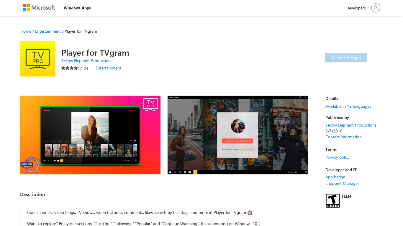 Player for IGTV PRO Landing page