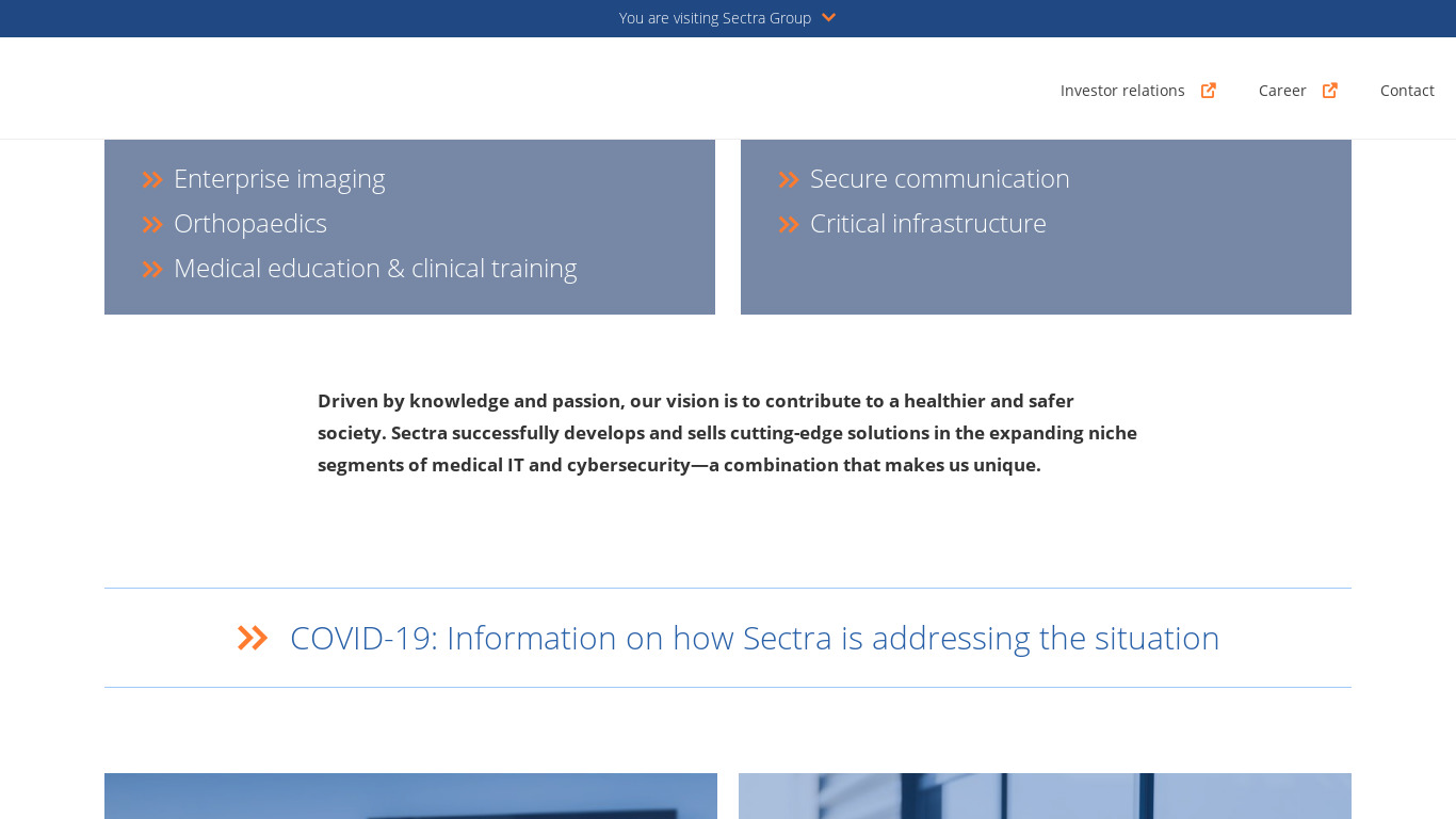 Sectra PACS Landing page