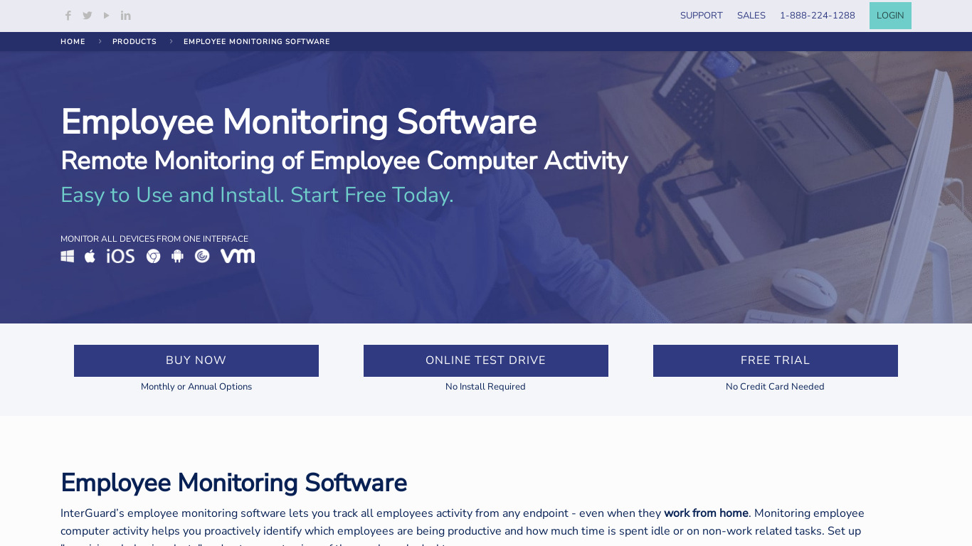 InterGuard Employee Monitoring Landing page