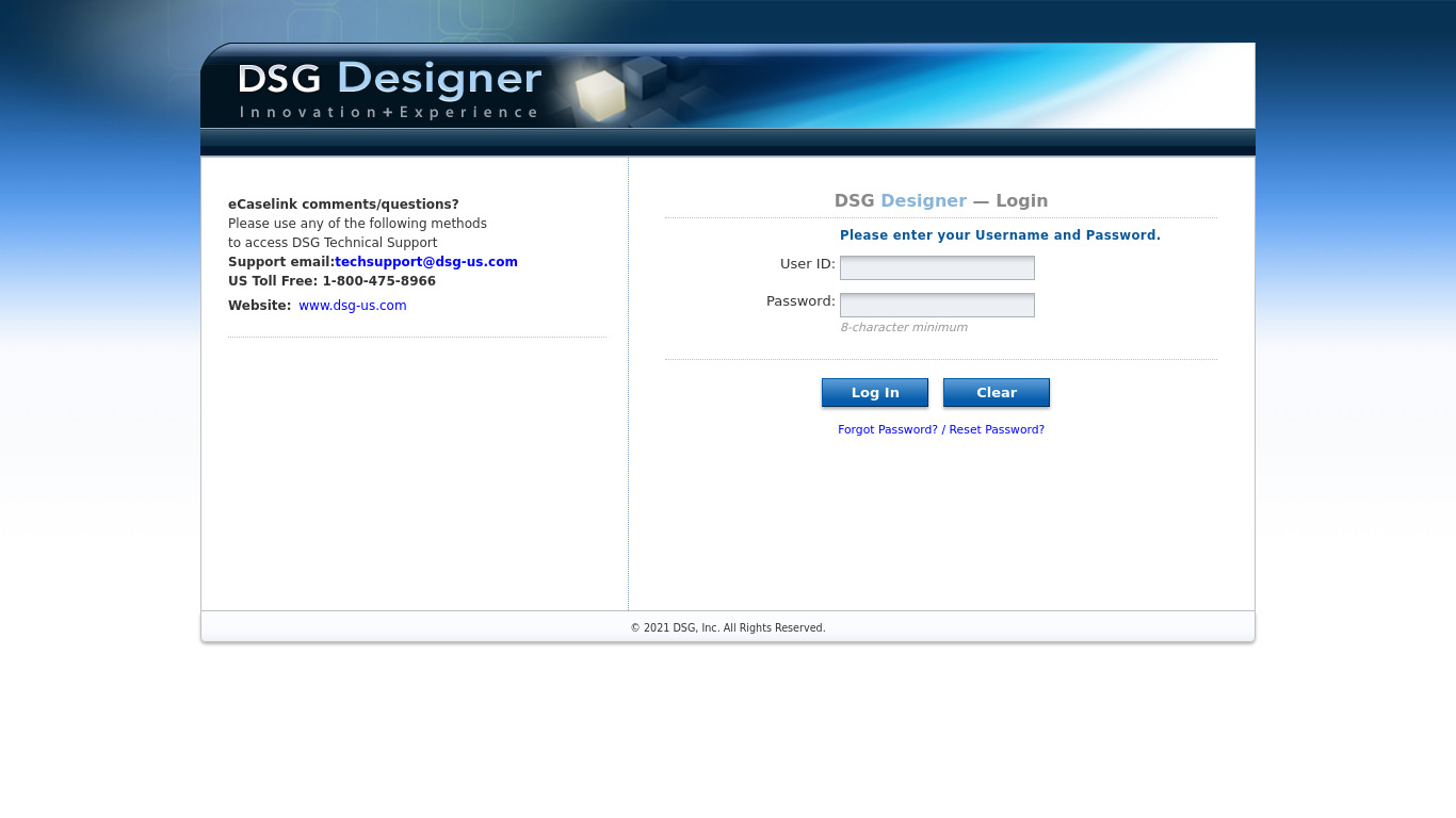 DSG Designer Landing page