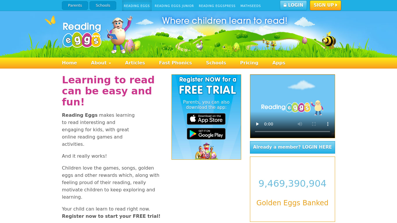 Reading Eggs Landing page