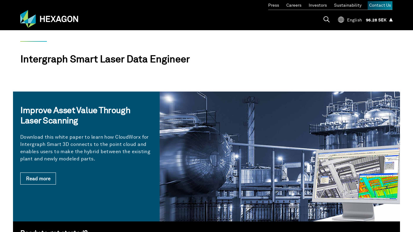 Intergraph Smart Laser Data Engineer Landing page