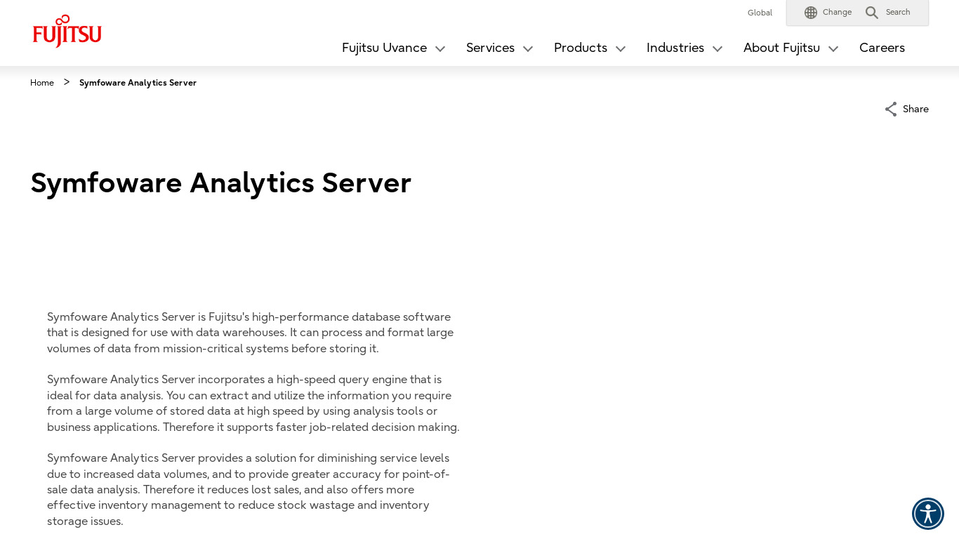 Fujitsu Symfoware Analytics Server Landing page