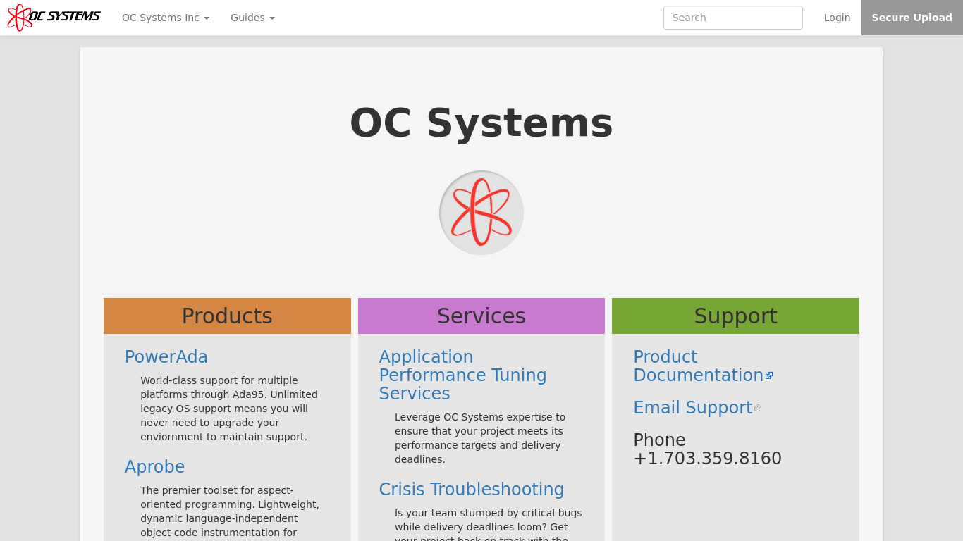 OC Systems RTI Landing page