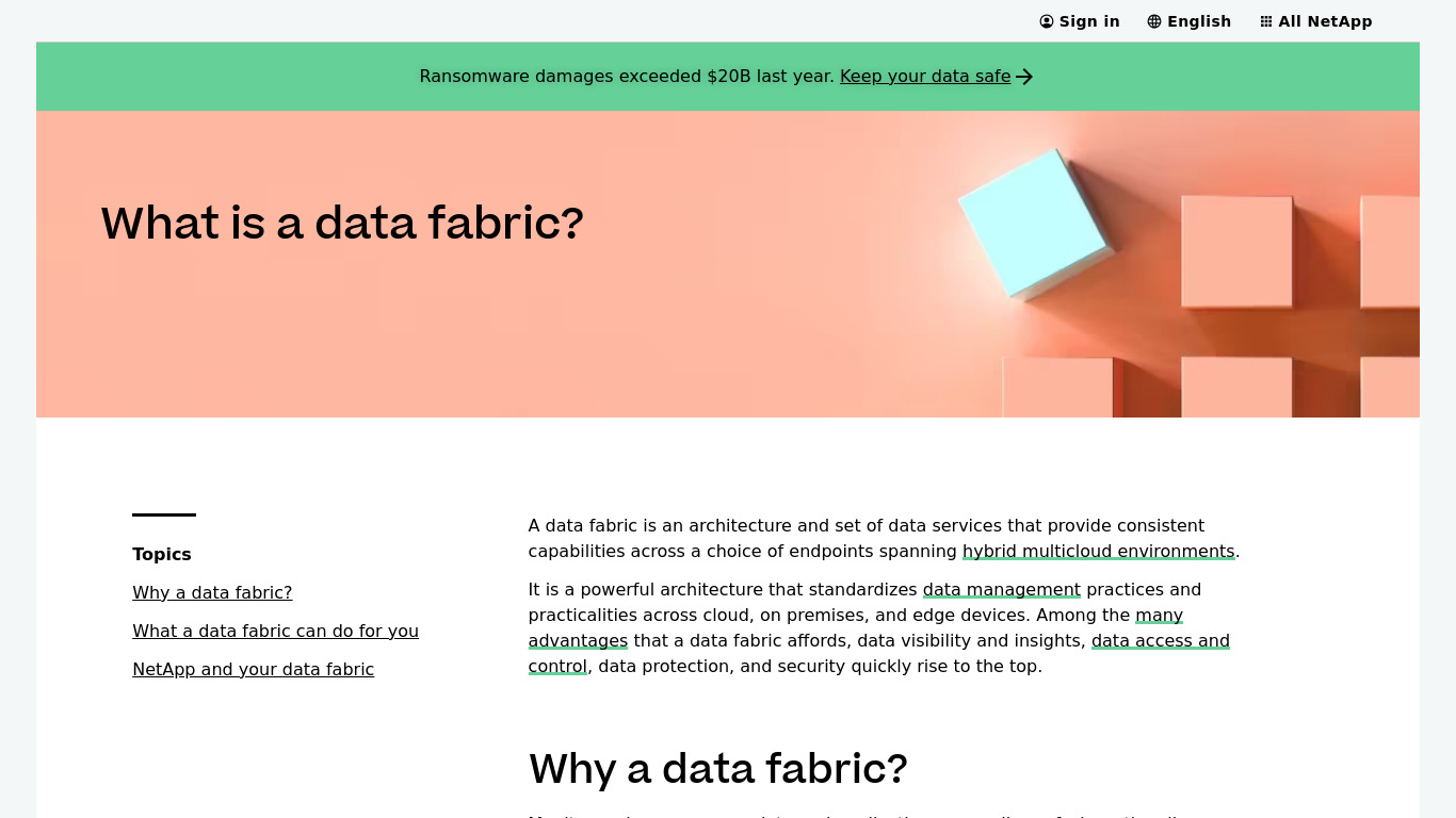 Data Fabric Landing page