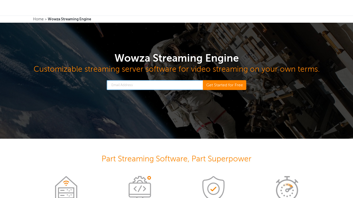 Wowza Streaming Engine Landing page