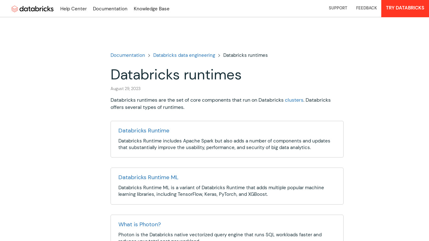 Databricks Runtime Landing page