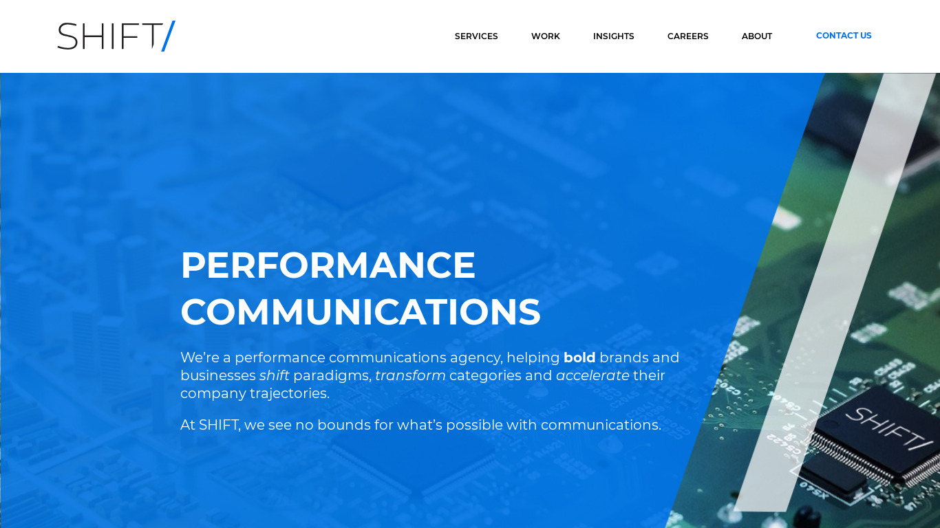 SHIFT Communications Landing page