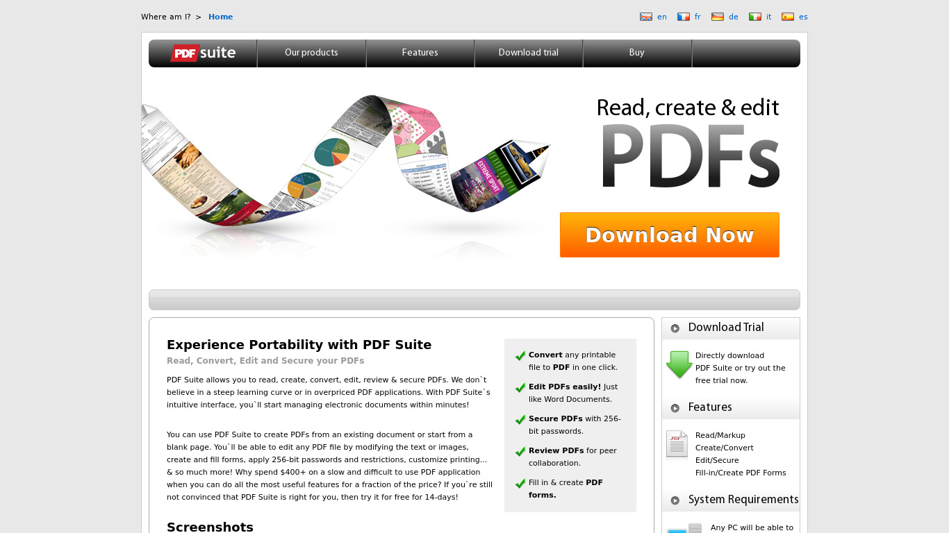 PDF Suite Landing page