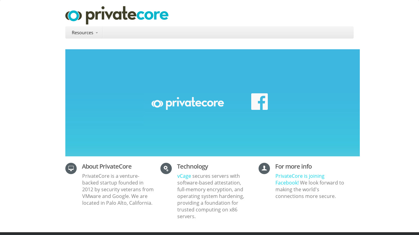 PrivateCore vCage Landing page