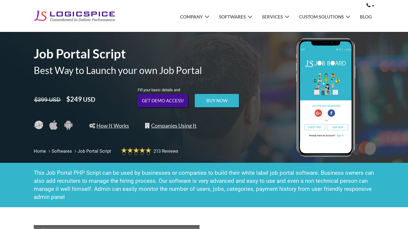 LogicSpice Job Portal PHP Script Landing page