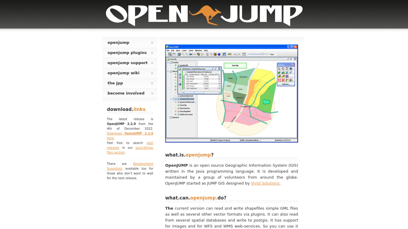 OpenJUMP GIS Landing page
