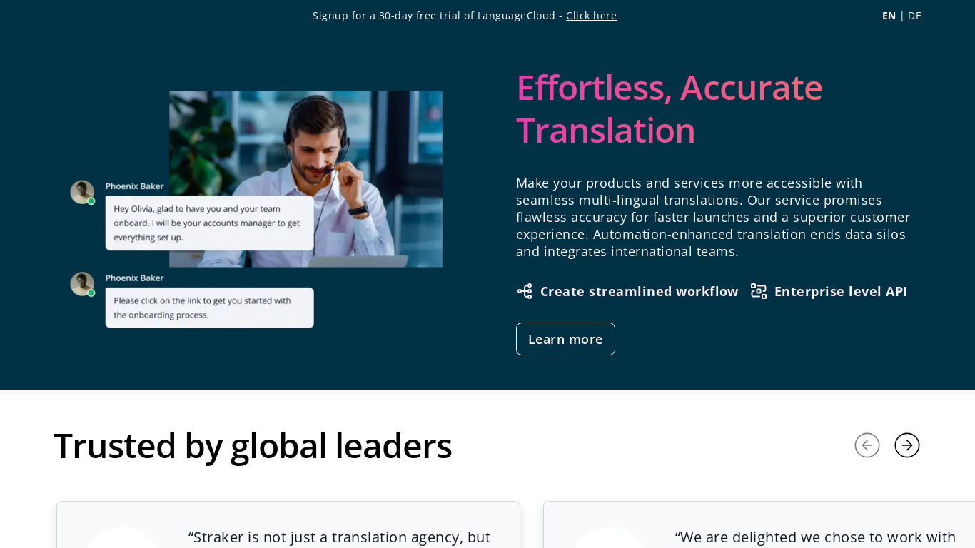 Straker Translations Landing page