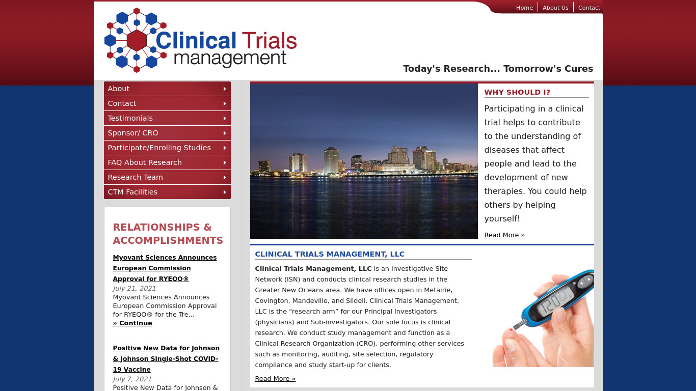 Clinical Trials Management Landing page