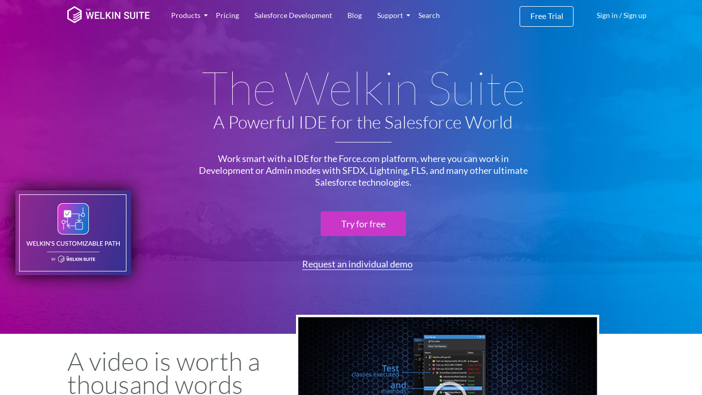 The Welkin Suite IDE Landing page