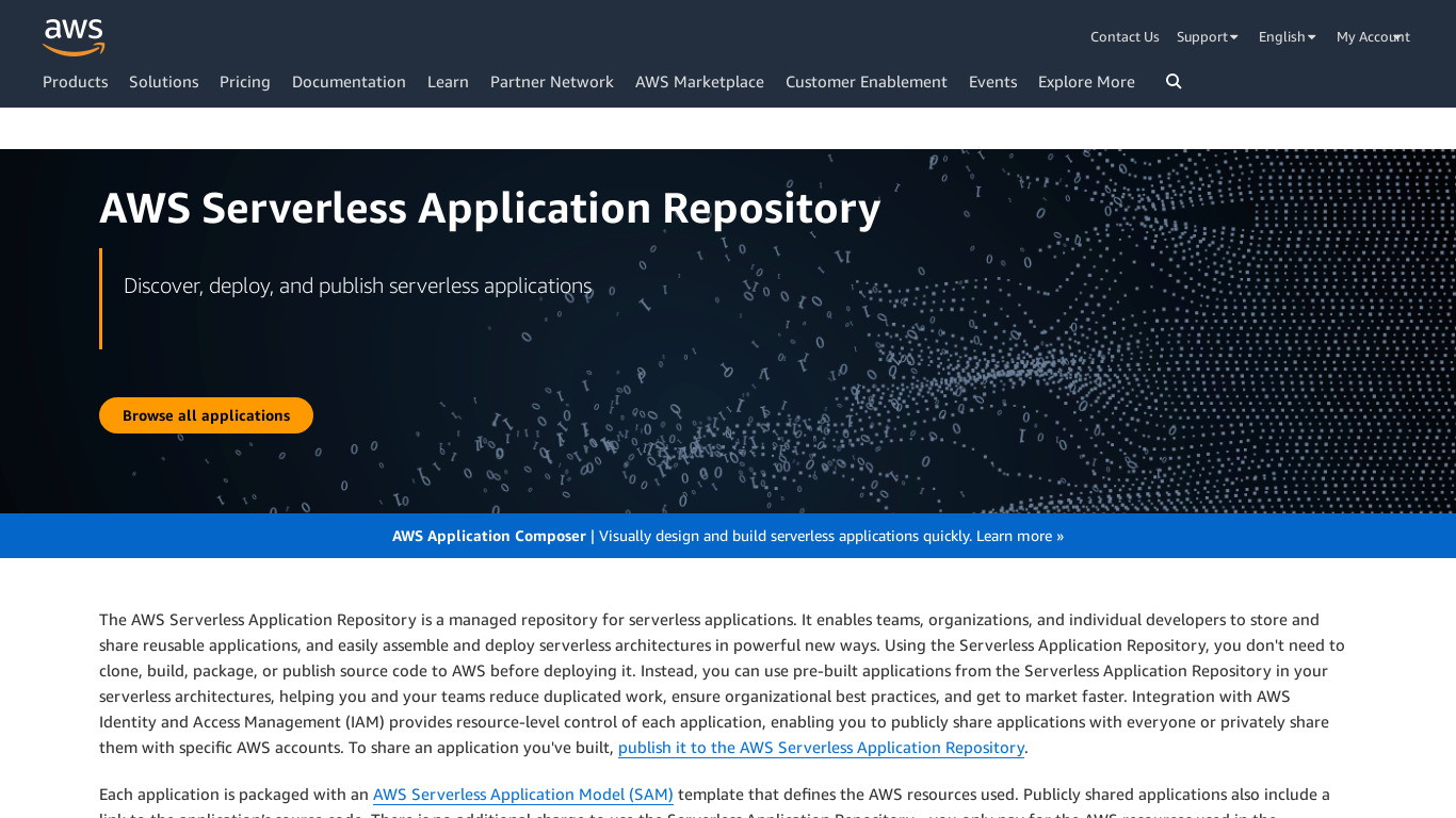 AWS Serverless Application Repository Landing page