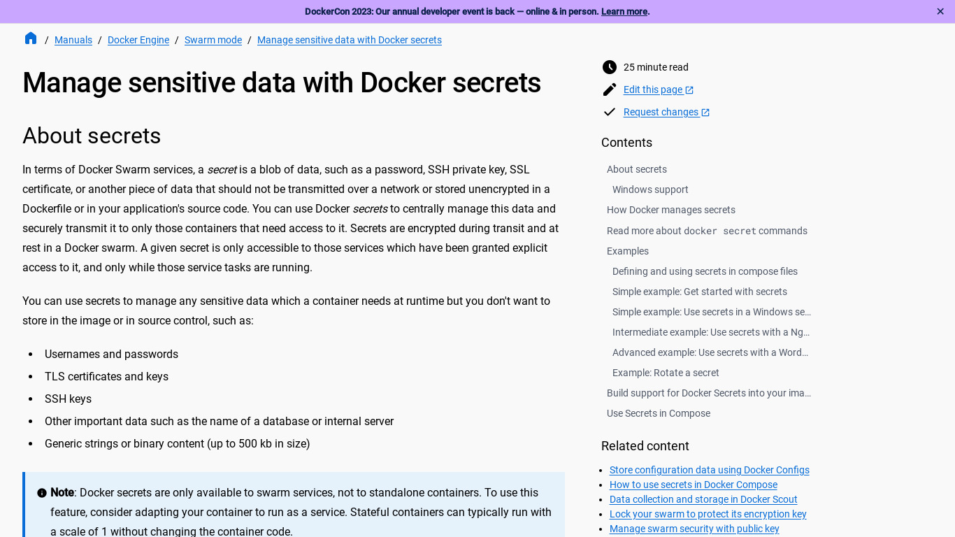 Docker Secrets Landing page