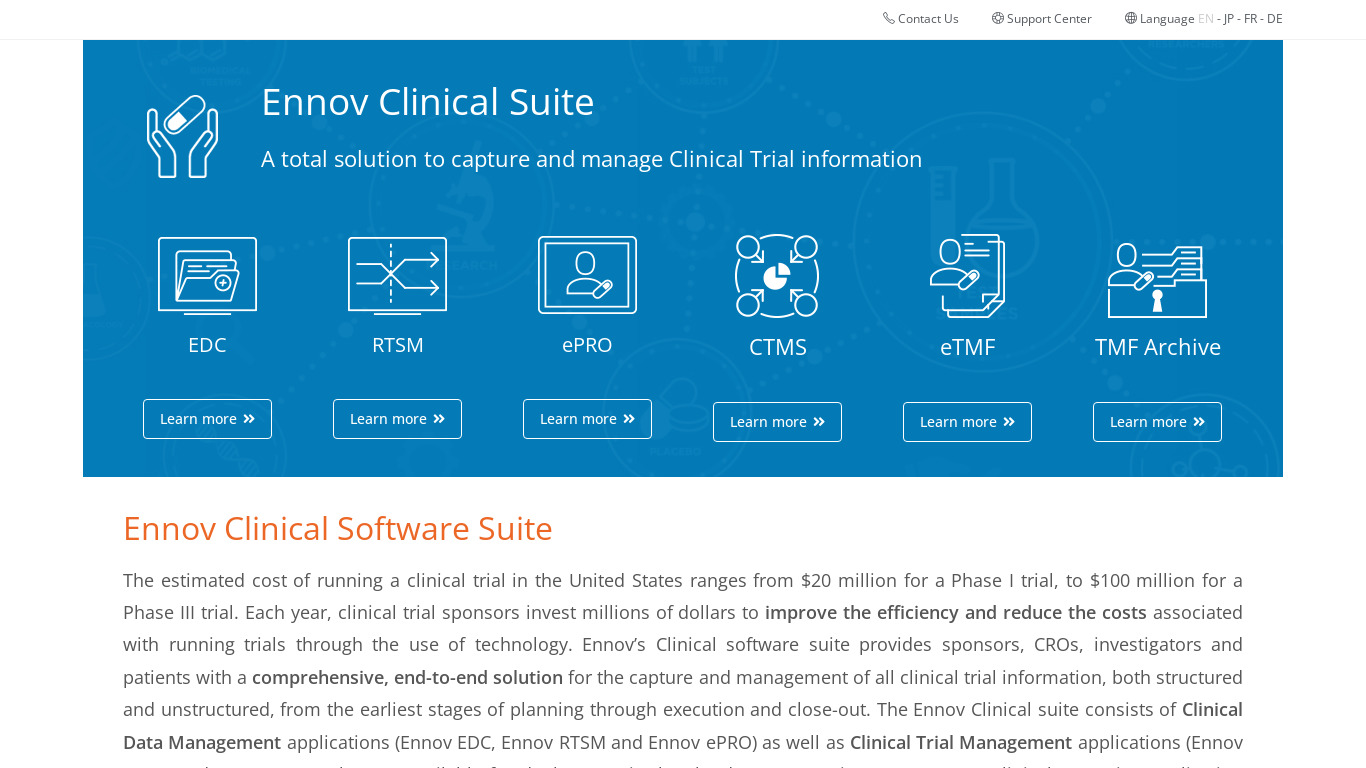 Ennov Clinical Landing page