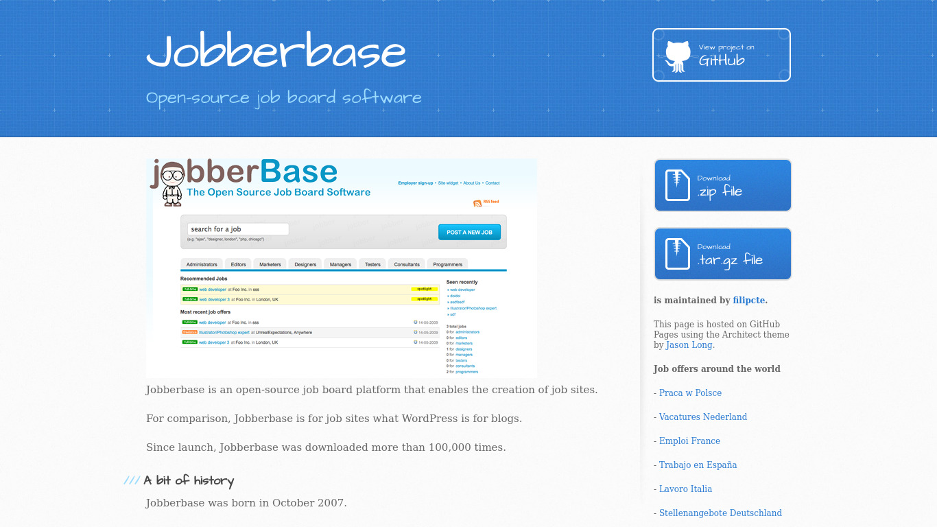 jobberBase Landing page