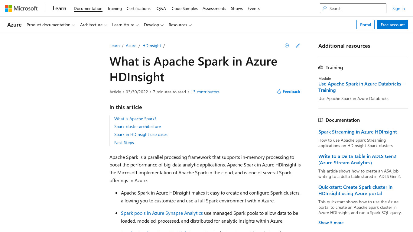 Apache Spark for Azure HDInsight Landing page