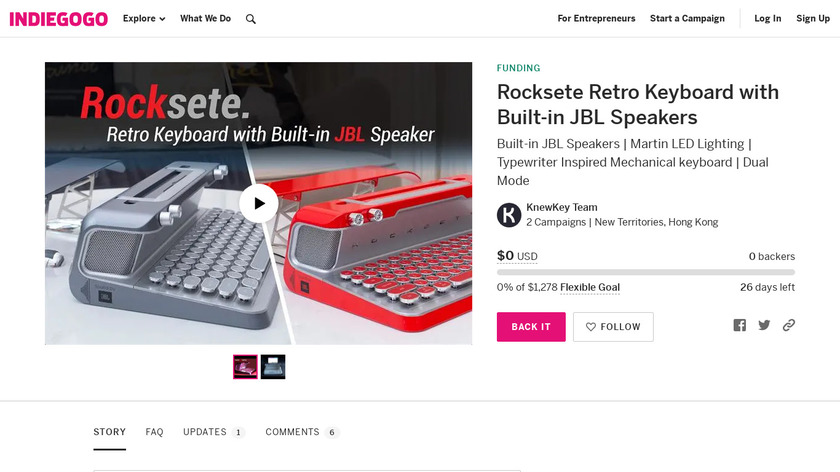 indiegogo.com Rocksete Landing Page