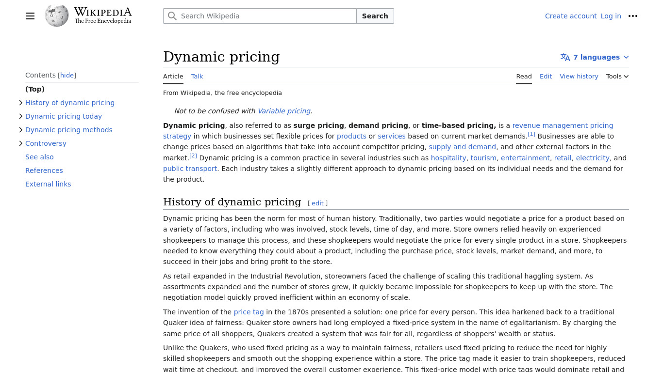 Dynamic Pricing Landing page