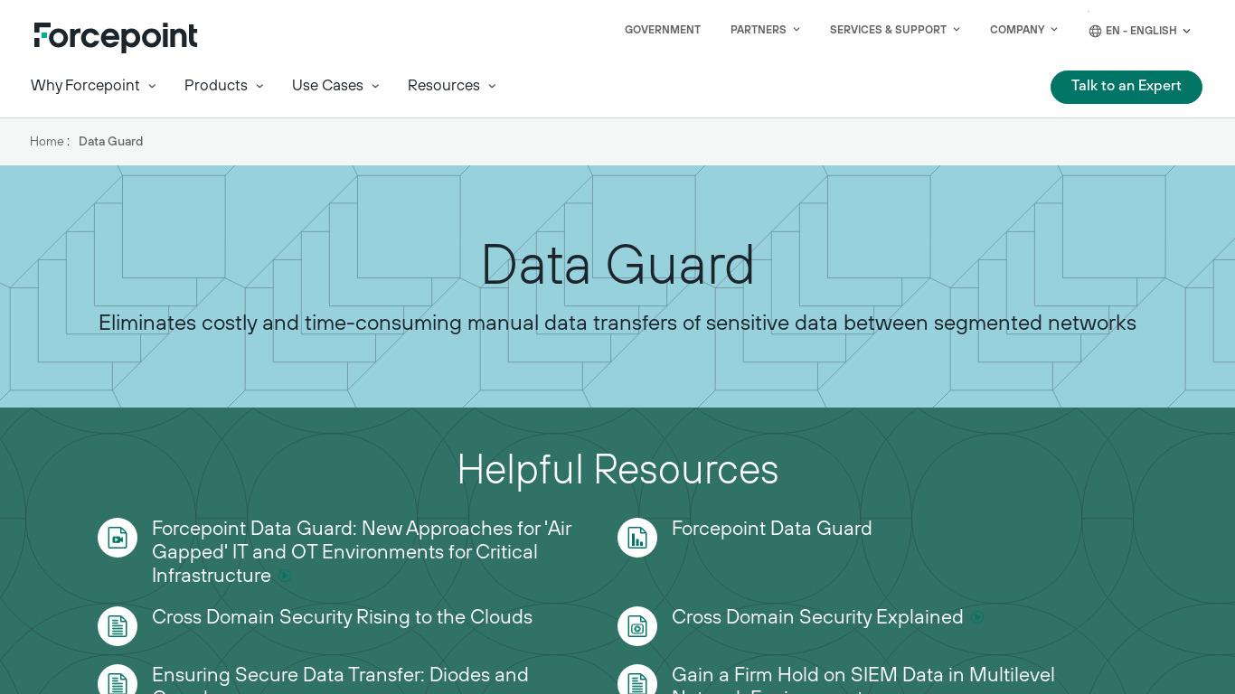 Forcepoint Data Guard Landing page