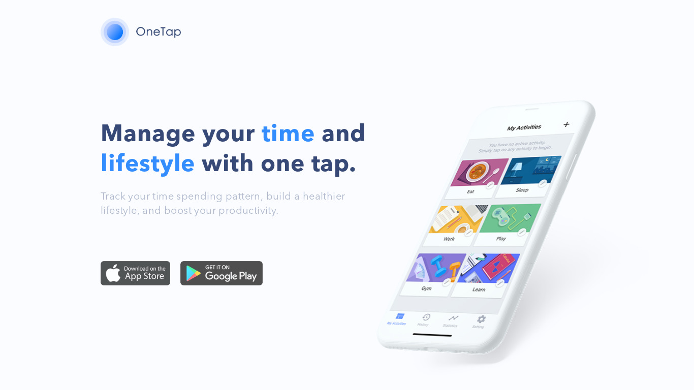 Onetap Time Tracking App Landing page