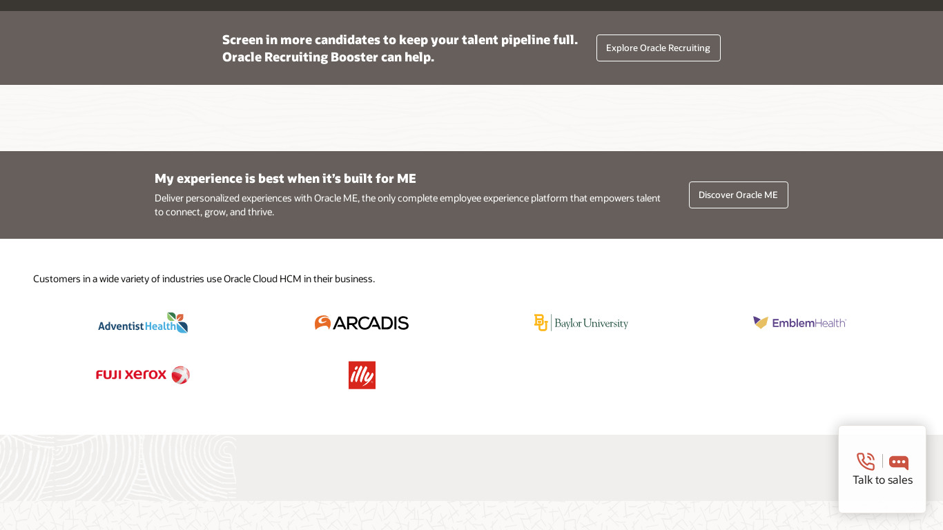 Oracle Work Life Solutions Landing page