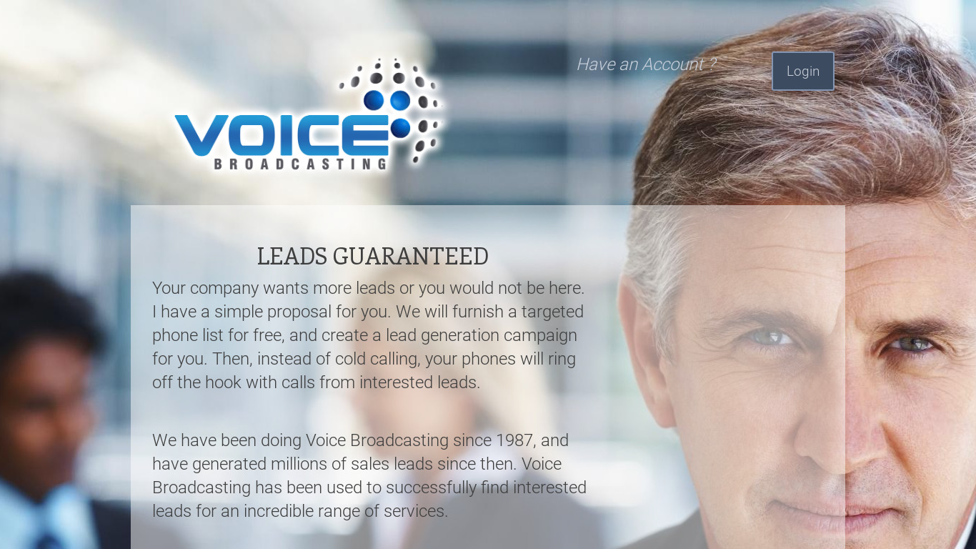 Voice Broadcast Landing page