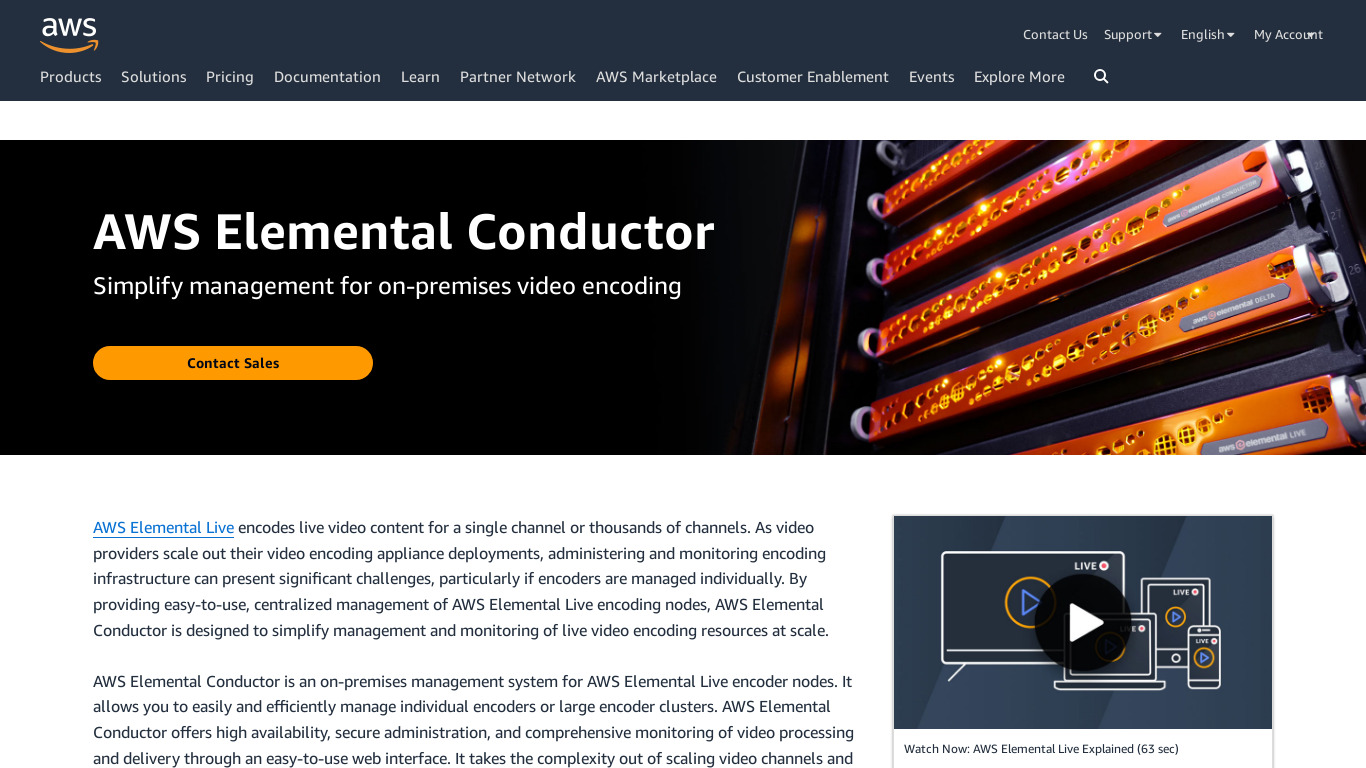 AWS Elemental Conductor Landing page