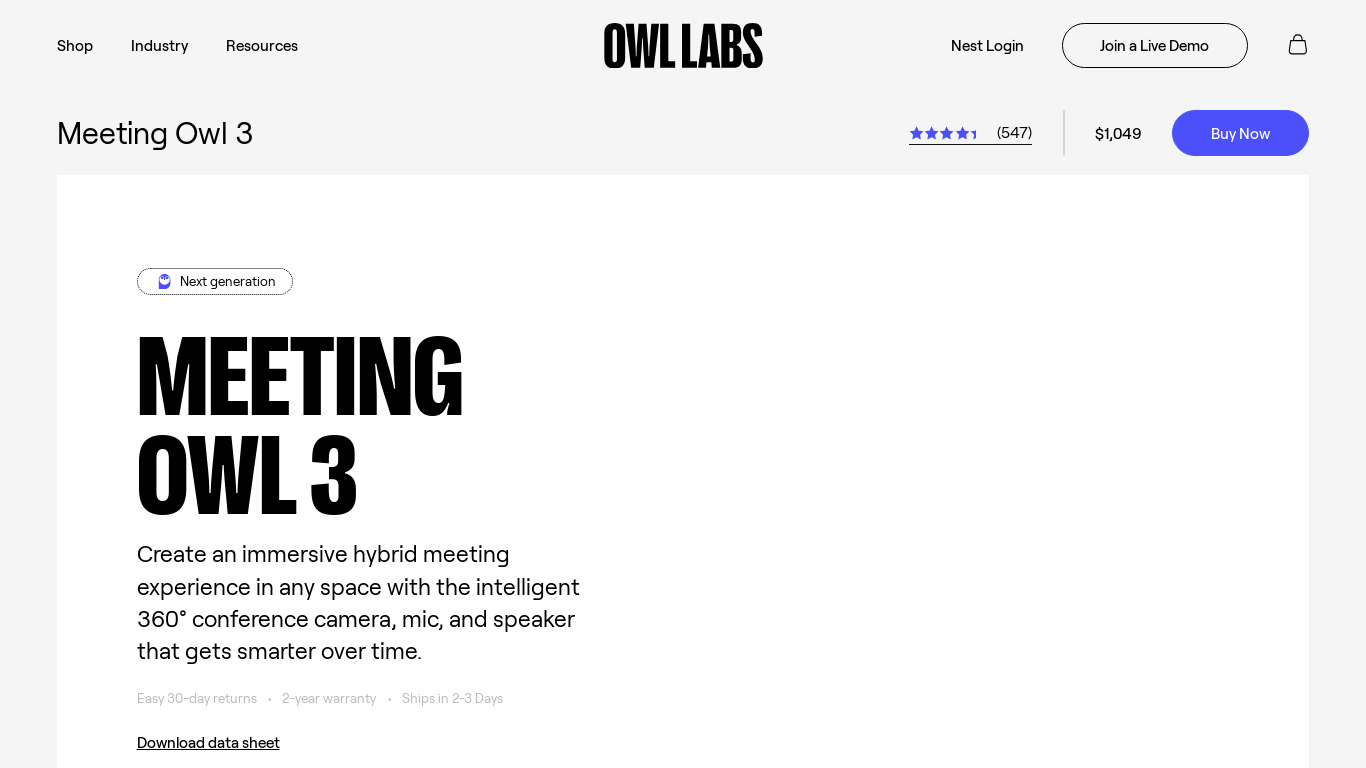 Meeting Owl Pro Landing page