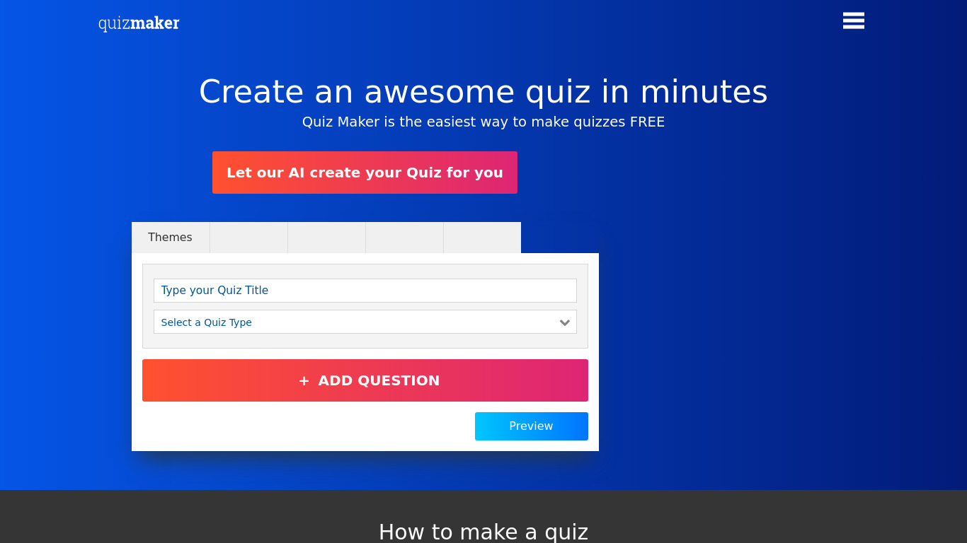Quiz Maker Landing page