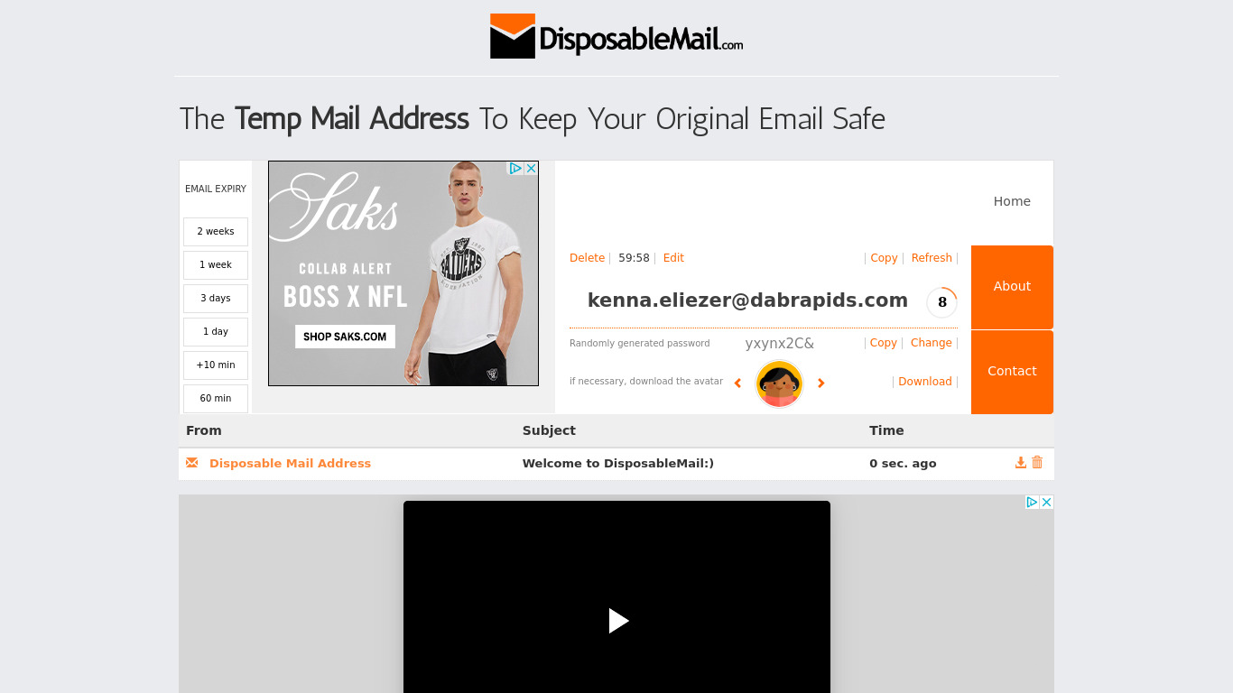 DisposableMail Landing page