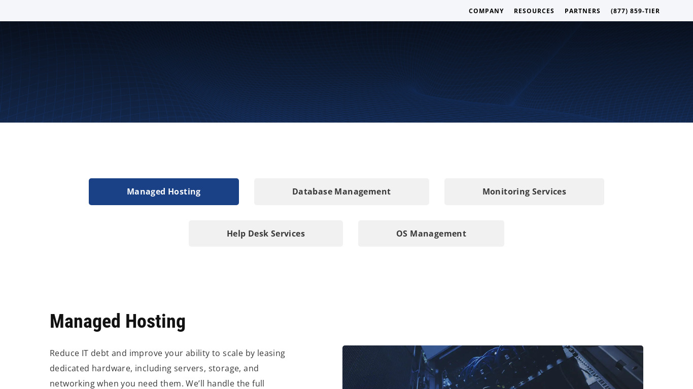 Tierpoint Managed Services Landing page