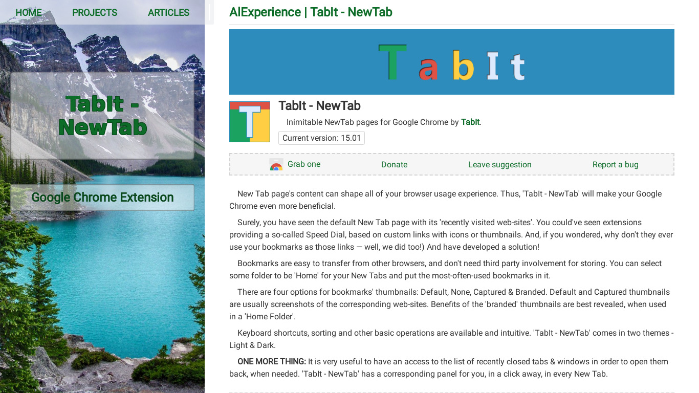 alexperience.me TabIt - NewTab Landing page