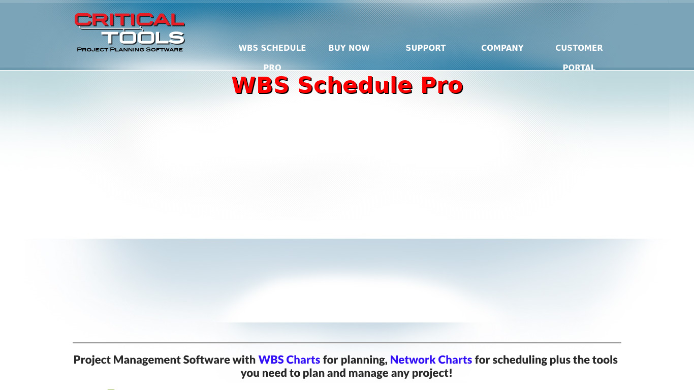 WBS Schedule Pro Landing page
