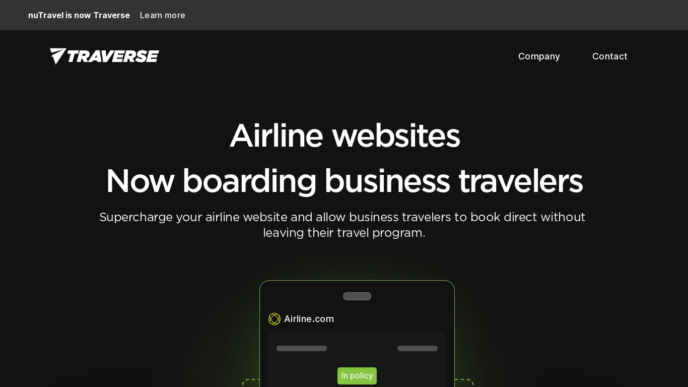nuTravel Landing page